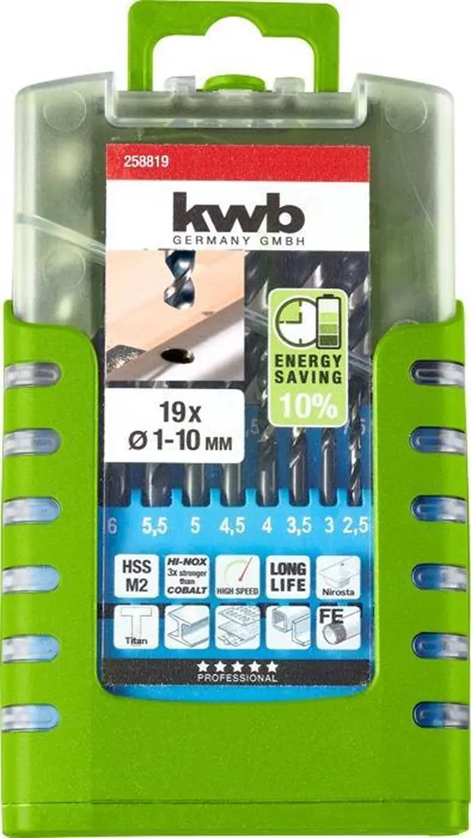 KWB HI-NOX Universele Accu-Top-Metaalboorset 19-delig - Ø1-10mm