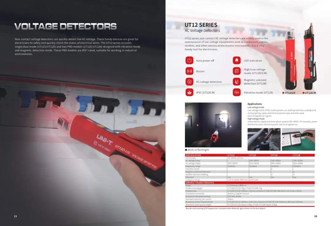 UNI-T UT12D-EU AC Spanningzoeker - 1000V CAT IV - Rood/Zwart