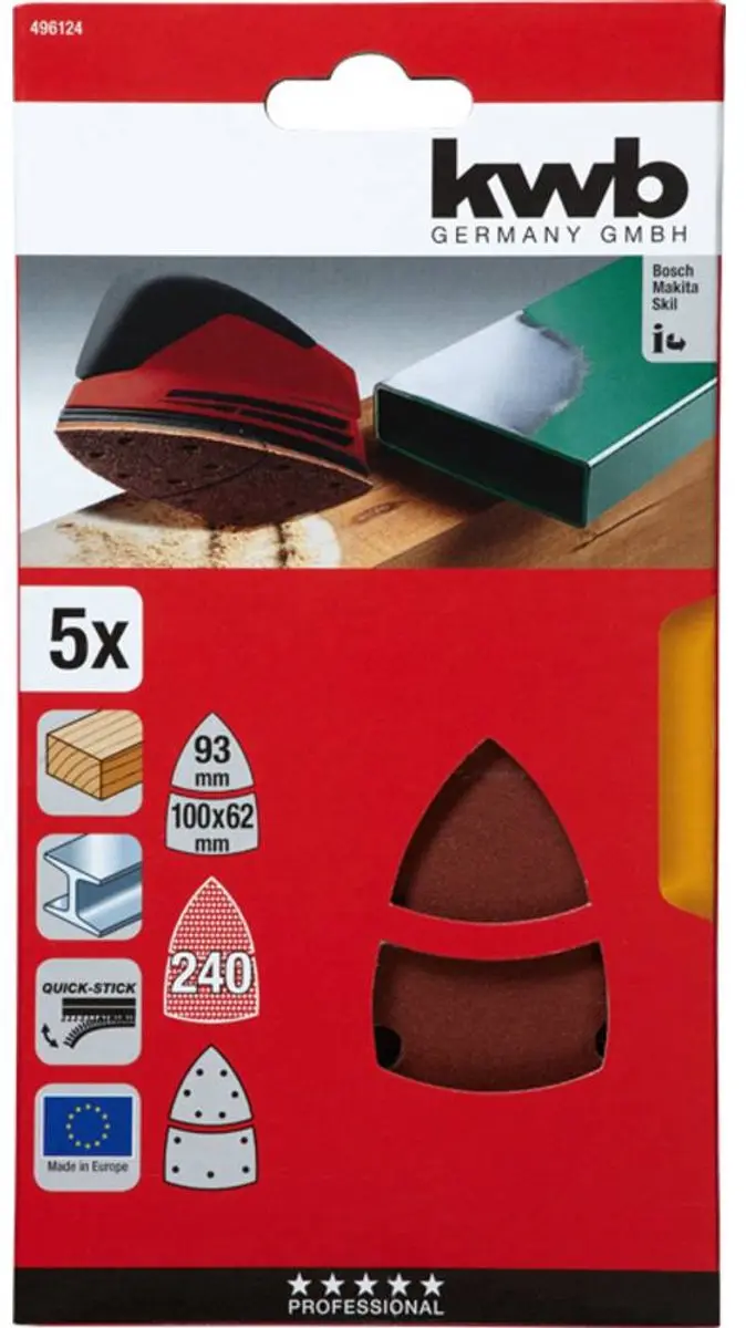 KWB Deltaschuurpapier Korrel 240 - 62,93x100mm - 5 Stuks
