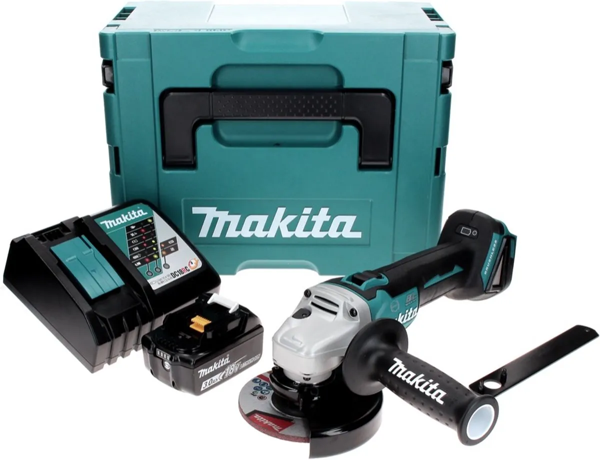 Makita DGA506RF1J Haakse Slijper 18V 125mm - Borstelloos - 3.0Ah Accu + Lader + Makpac - afbeelding 2 van 5