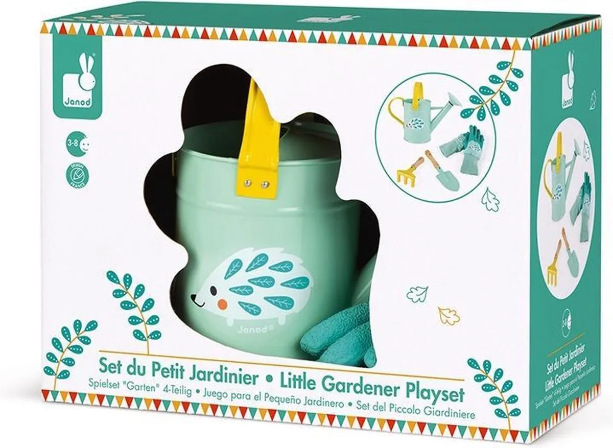 Janod Happy Garden Tuinierset 3187 - Gieter, Hark, Schep & Handschoenen