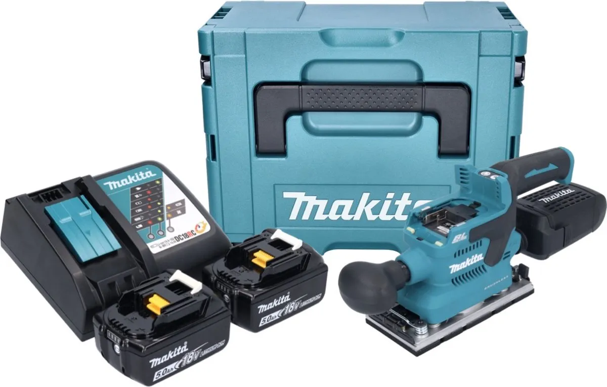 Makita DBO 382 RTJ Excentrische Schuurmachine 18V - 2x 5,0Ah + Oplader