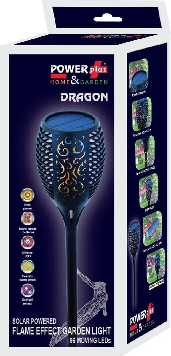 Powerplus Dragon Zonne Tuinlamp 96 LED - Realistische Vlamkleur