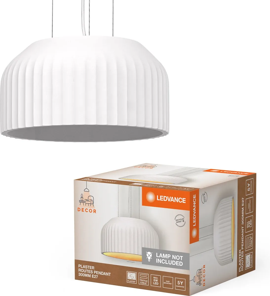 LEDVANCE Decor Plaster Routes Hanglamp 1XE27 Wit