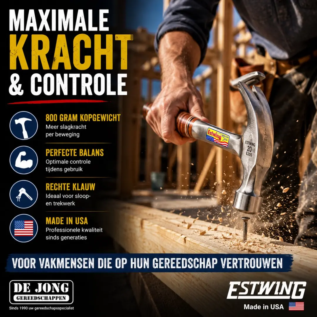 Estwing E20S Rechte Klauwhamer 800g - Leren Handgreep