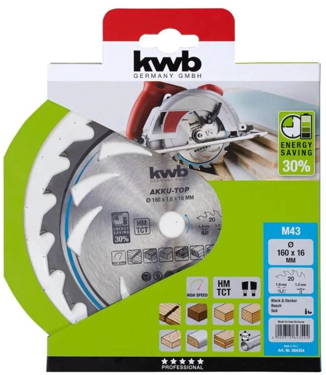 KWB 584354 Hardmetaal Cirkelzaagblad 160x16x1mm - 20 Tanden - afbeelding 6 van 6