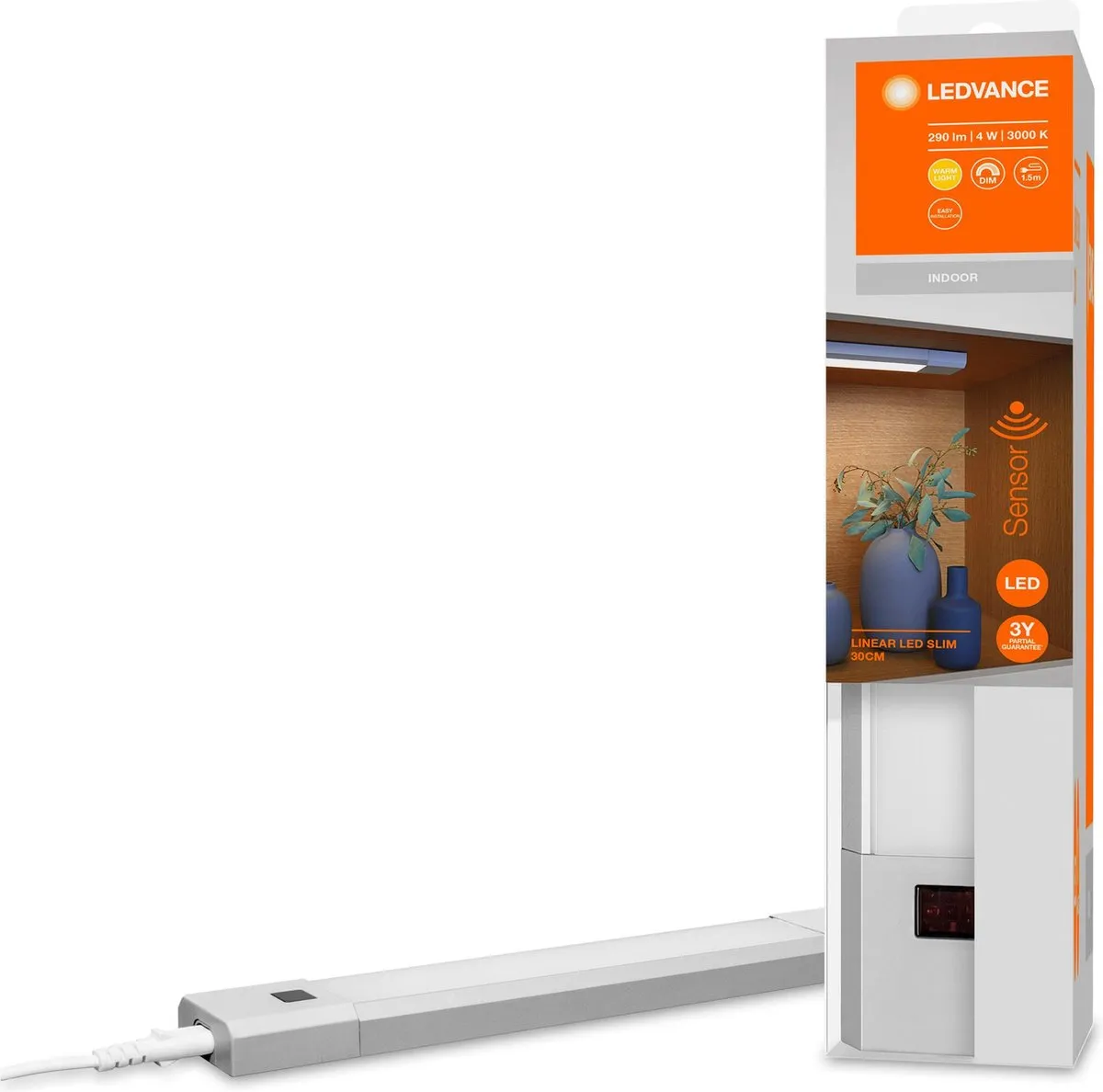 LEDVANCE Batterij-aangedreven armatuur LED: voor kastonderzijden, Linear LED Slim / 4 W, 220…240 V, stralingshoek: 110, Warm wit, 3000 K, body materiaal: aluminum/polycarbonate (pc), IP20