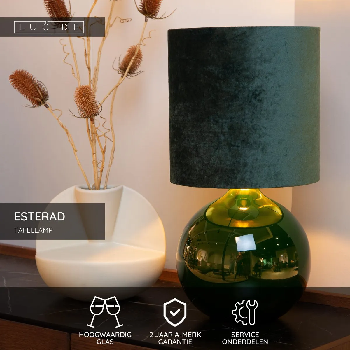 Lucide ESTERAD Tafellamp - Ø24cm - Groen
