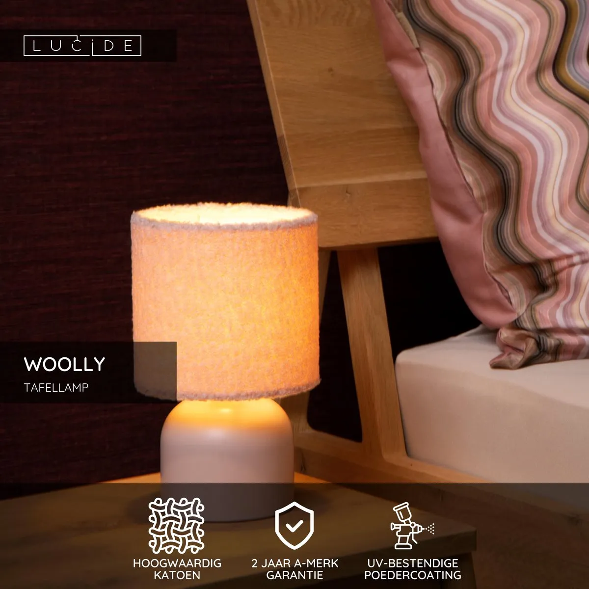 Lucide Woolly Tafellamp Ø16cm - Roze