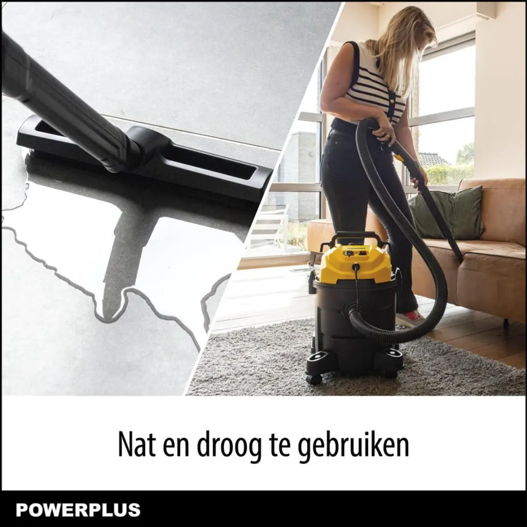 Powerplus POWX3265 Stofzuiger Tapijtreiniger Nat-Droog 1600W 20L - Geel