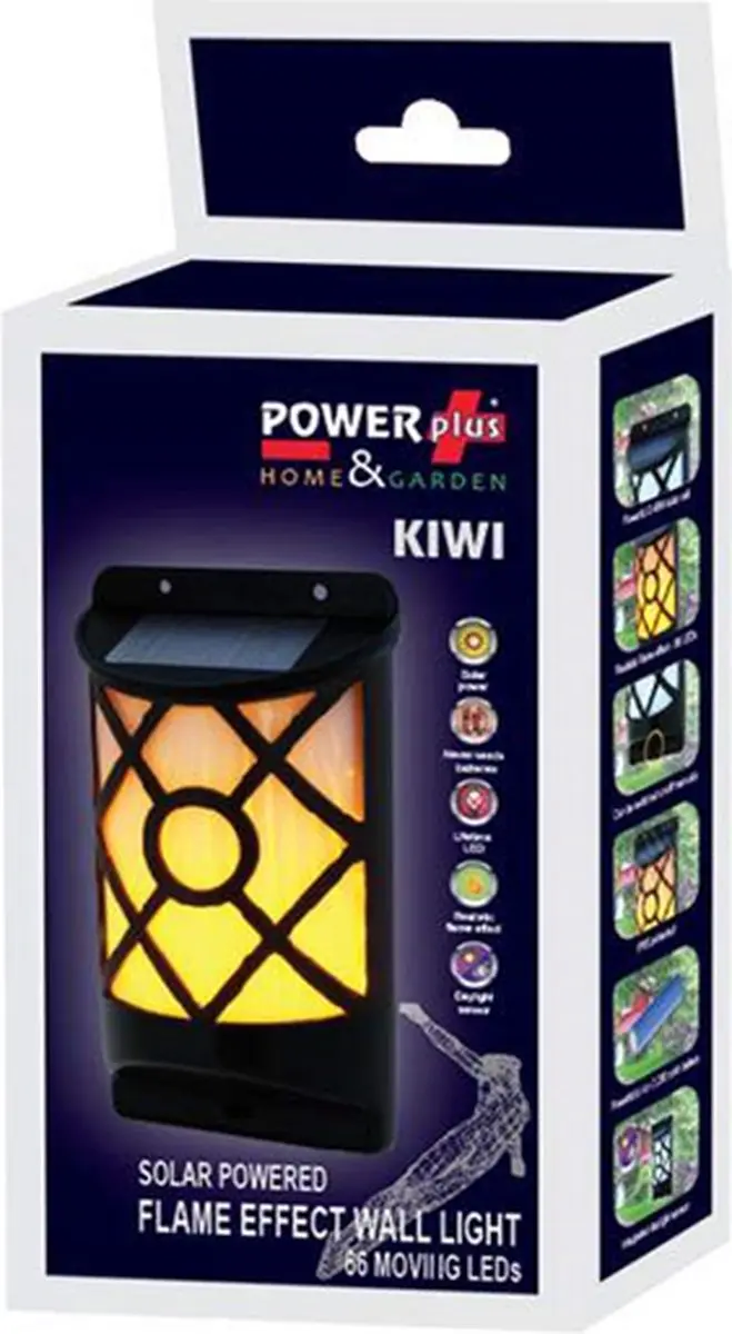 Powerplus Kiwi Solar Wandlamp - 66 LEDs - 20cm - Zwart