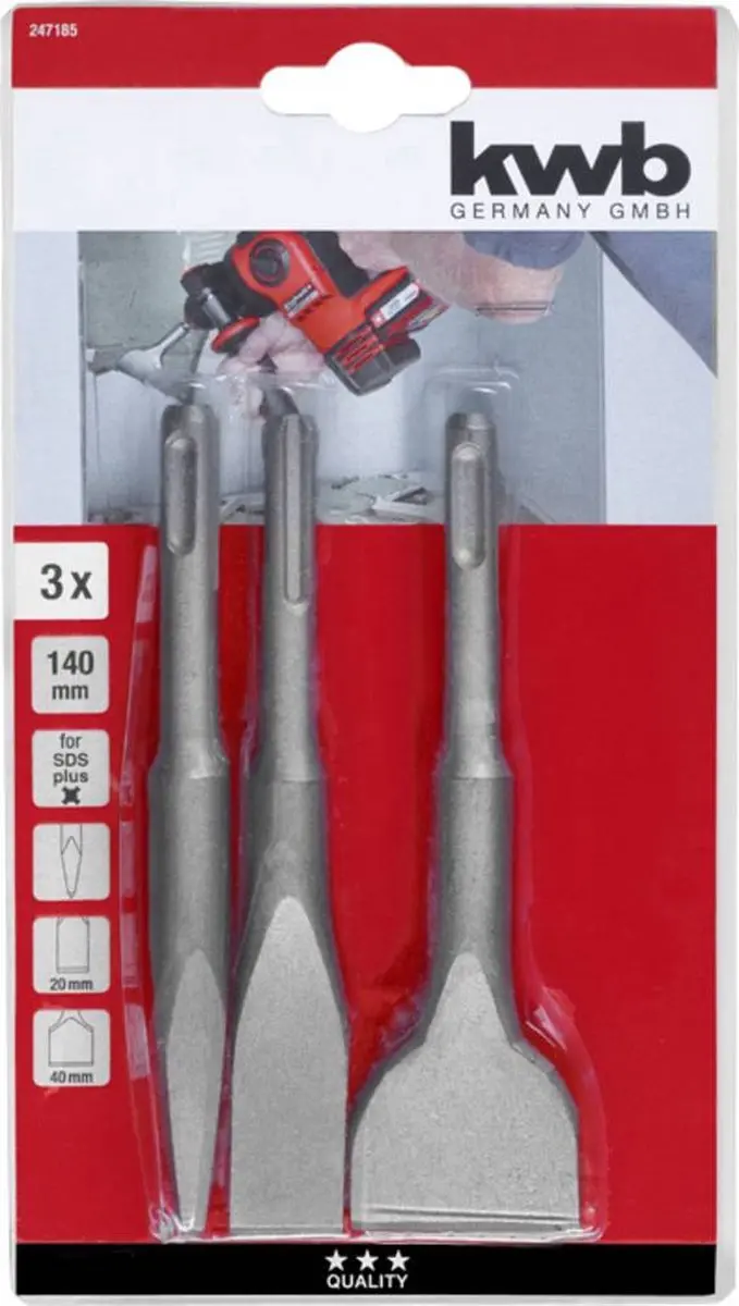 KWB Beitelset SDS-Plus 3-delig 140mm - 40/20mm