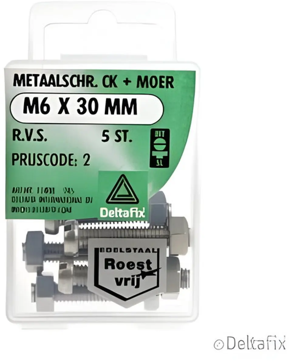 Deltafix M6 30mm RVS Metalschroeven met moer - 5 Stuks