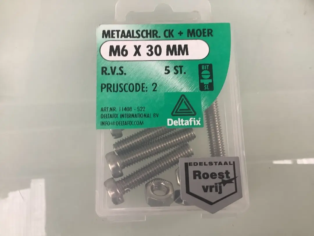 METAALSCHR. CK + MOER M6 30 MM  R.V.S. 5 ST.