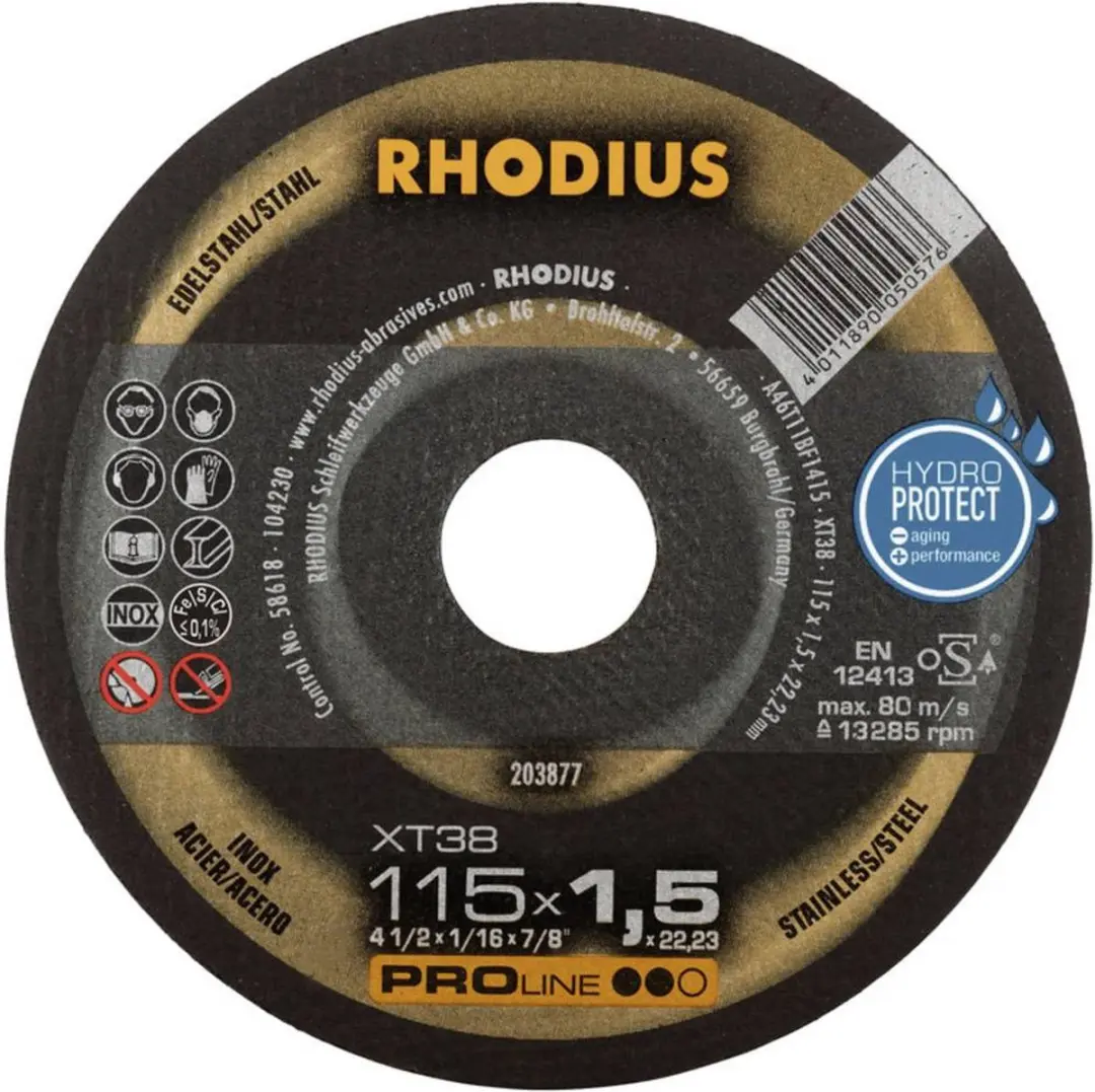 Rhodius XT38 Doorslijpschijf 115mm RVS/Staal - 22.23mm As