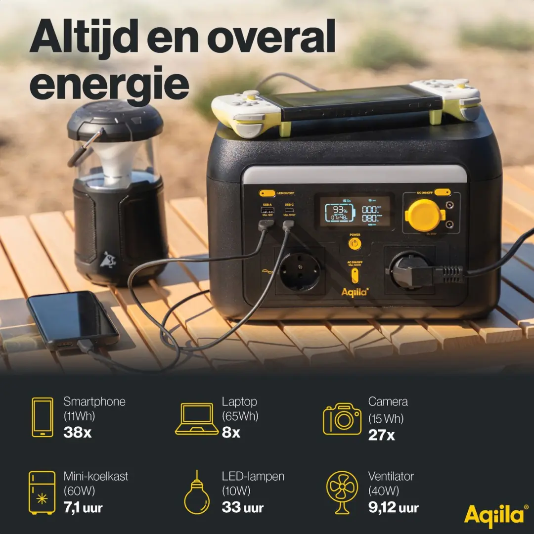 Aqiila Portable Powerstation 600W 512Wh - 9 Uitgangen - LiFePO4