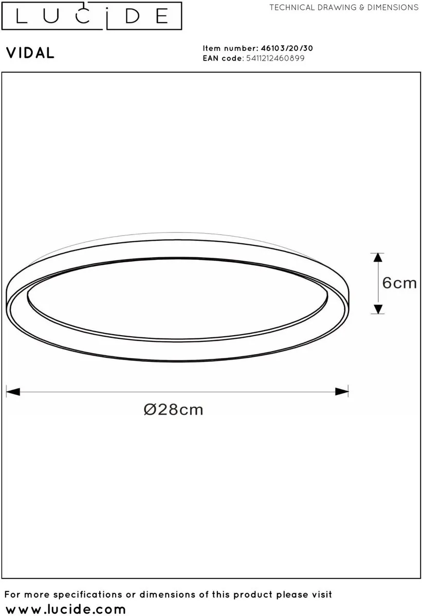 Lucide VIDAL Plafondlamp Ø28cm LED 20W 2700K - Zwart