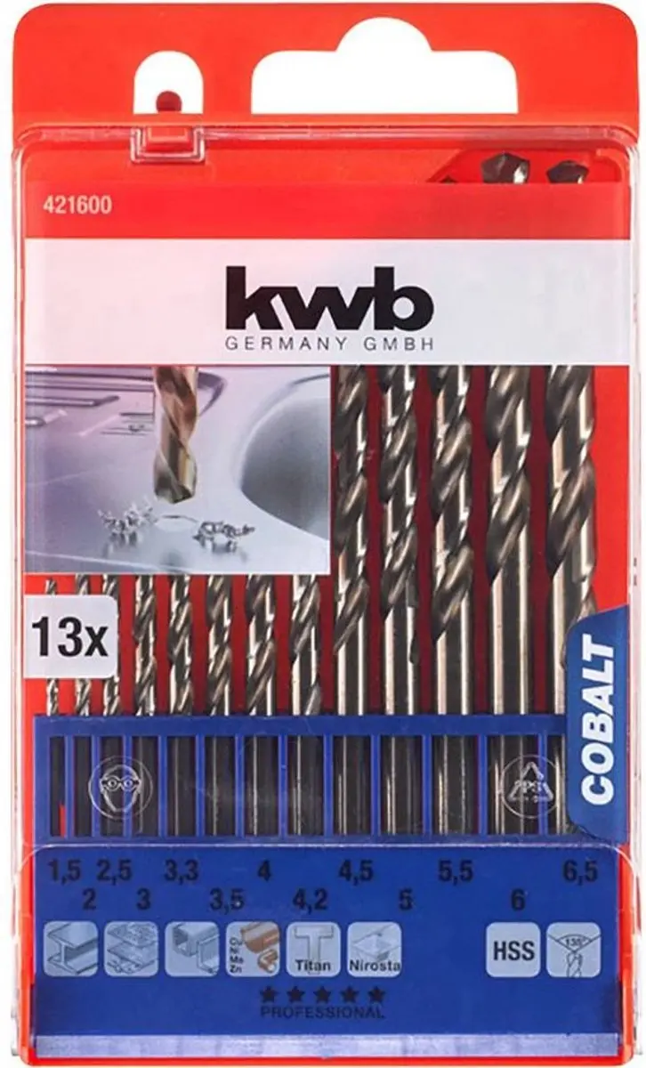 KWB HSS Cobalt Boren 1,5-6,5mm - 13-delig
