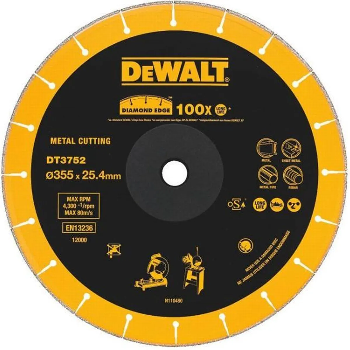 DeWalt DT3752 Diamantdoorslijpschijf 355mm Metaal