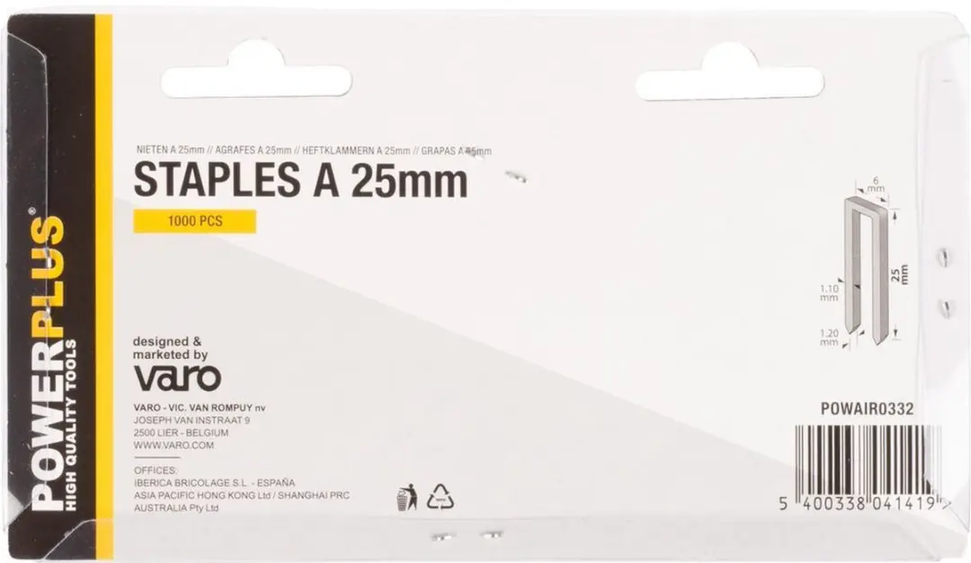 Powerplus POWAIR0332 Nietjes 25mm - 1000 Stuks