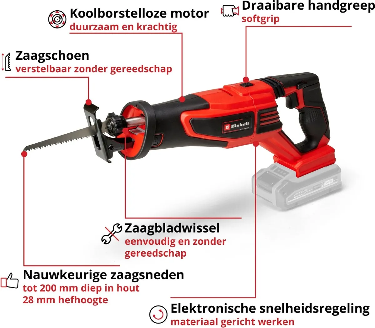 Einhell Accu Reciprozaag TP-AP 18/28 Li BL Solo - 18V - 2.600 t/min