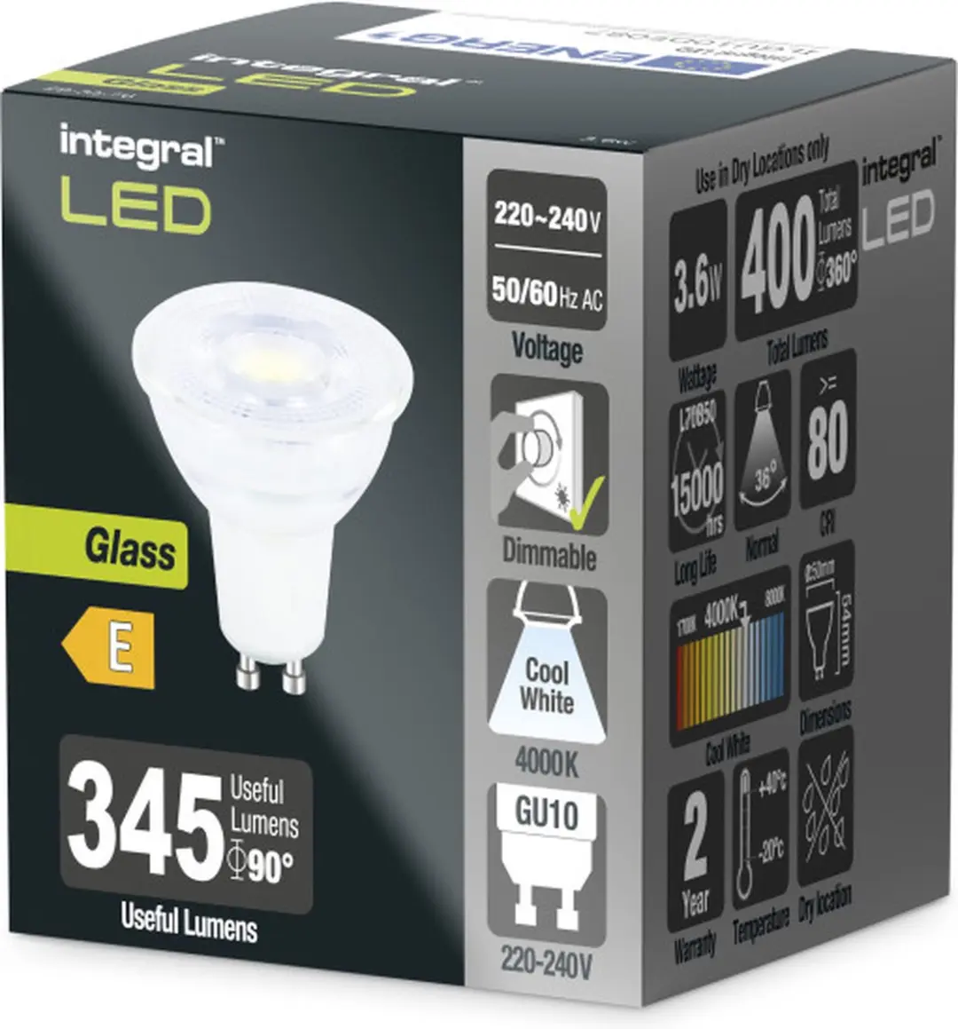 Integral Spot GU10 3.6W Koel Wit 4000K - Dimbaar