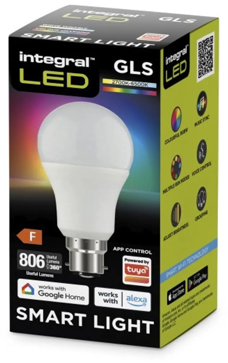 Integral Smart LED B22d 8.5W RGBW - Mat - 806lm - Tuya Wifi 2.4GHz