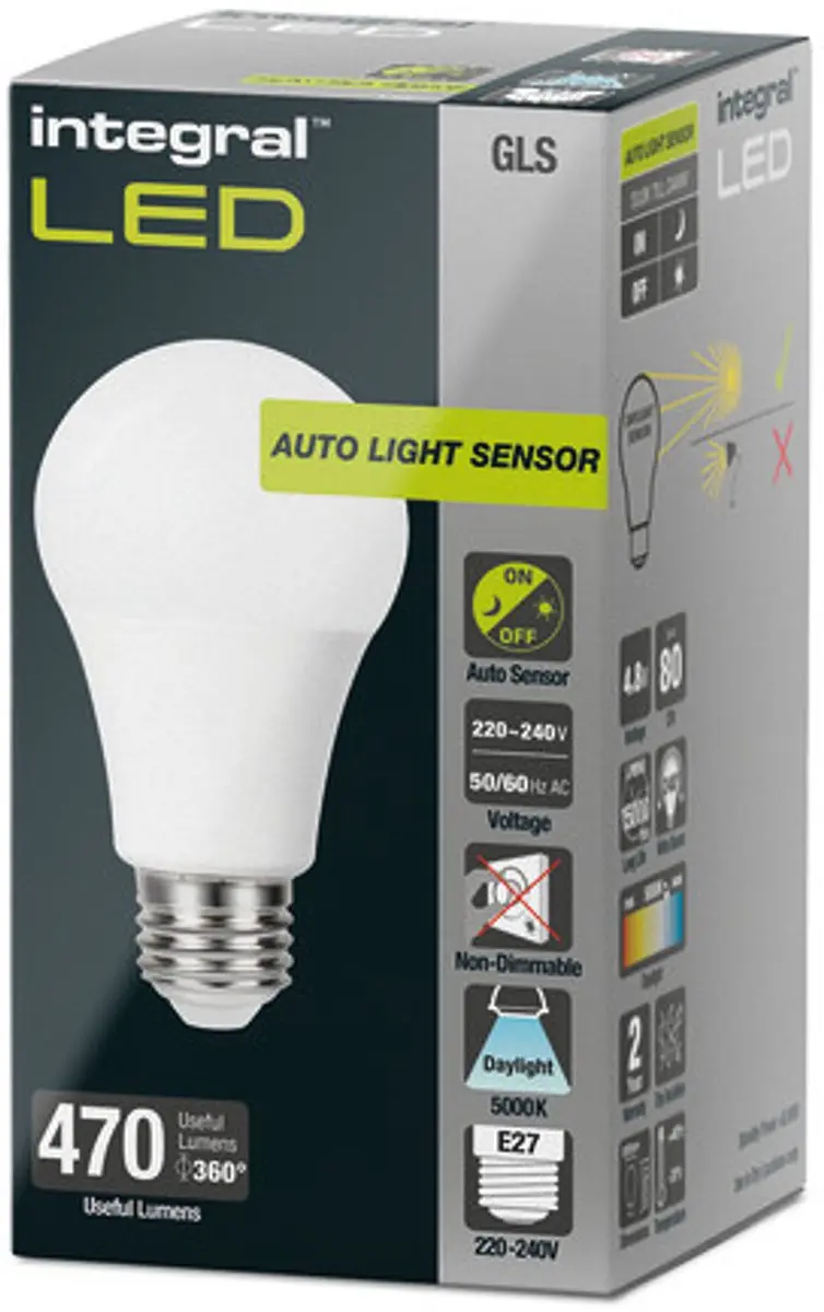Integral E27 Dag/Nacht Sensor LED Lamp 4,8W 470 Lumen - 10 Stuks - Mat