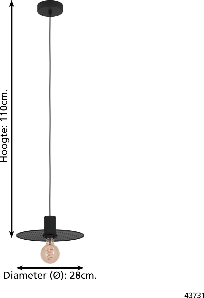 Eglo Ikeston Hanglamp E27 - Ø28cm - Zwart - afbeelding 6 van 6