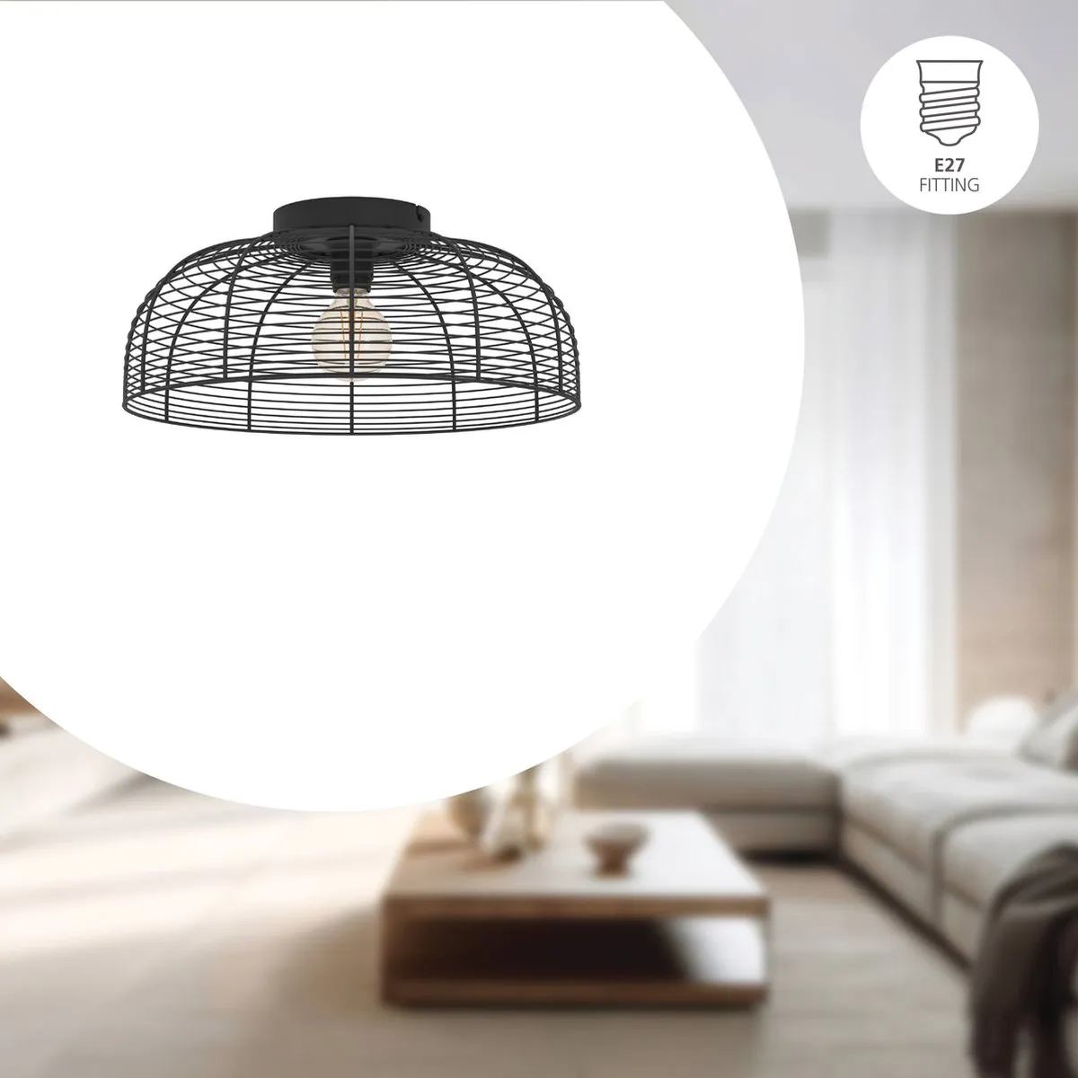 Eglo Rinroe Plafondlamp E27 - Ø45cm - Industrieel Metaal - Zwart/Wit