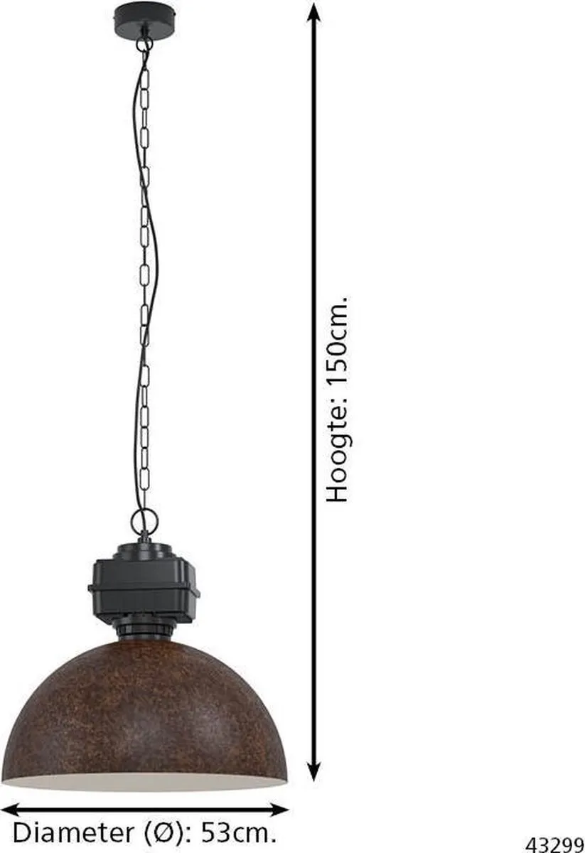 Eglo Rockingham Hanglamp E27 Ø53cm - Zwart/Bruin - afbeelding 6 van 6