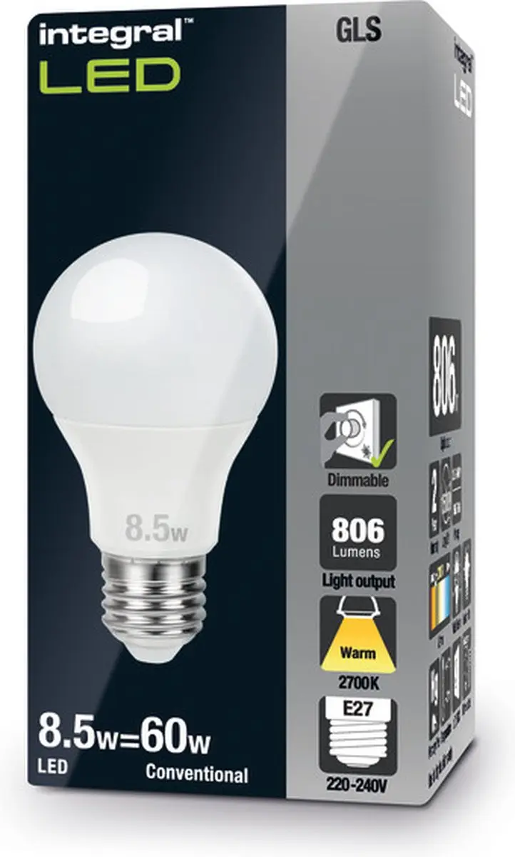 Integral E27 LED Lamp 8,8W 806 Lumen Mat - 2700K - Dimbaar
