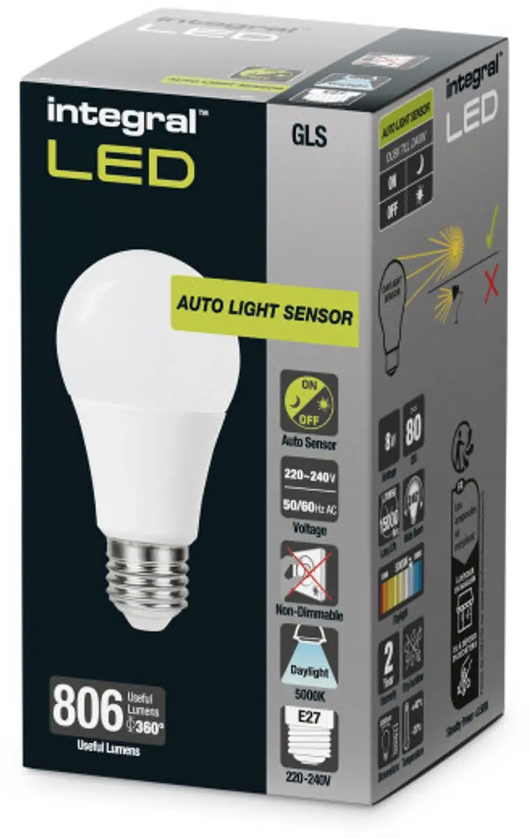 Integral E27 Day/Night Sensor LED Lamp 8W 806 Lumen - 3 Stuks - Mat - afbeelding 6 van 6
