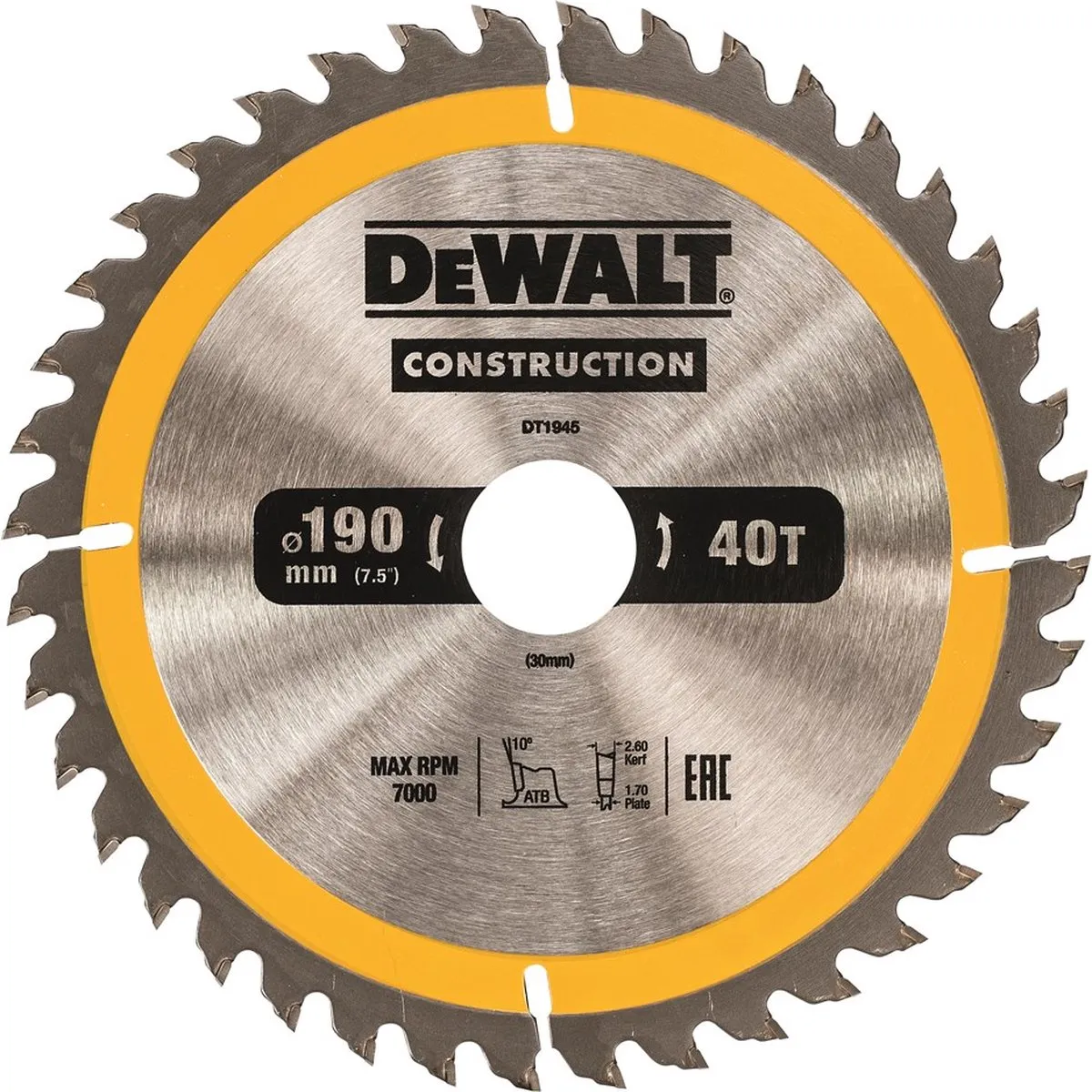 DeWalt DT1945 Cirkelzaagblad 190mm - 40T Metaal/Hout