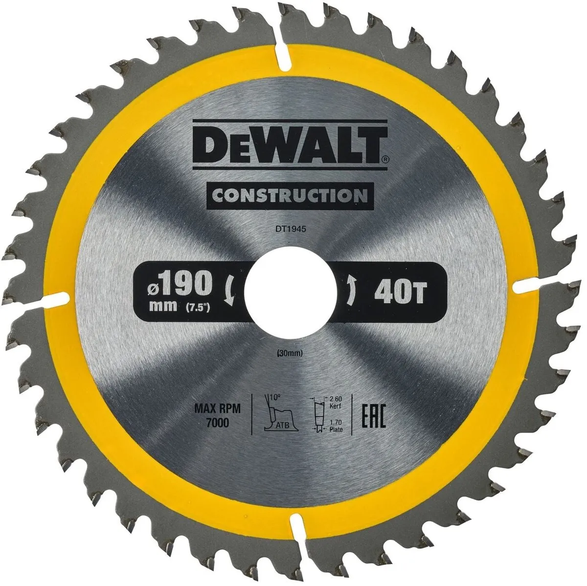 DeWalt DT1945 Cirkelzaagblad 190mm - 40T Metaal/Hout