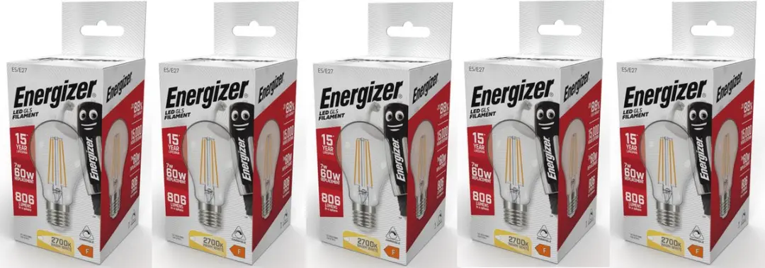 Energizer E27 7W LED Filamentlamp Warmwit - 5 Stuks