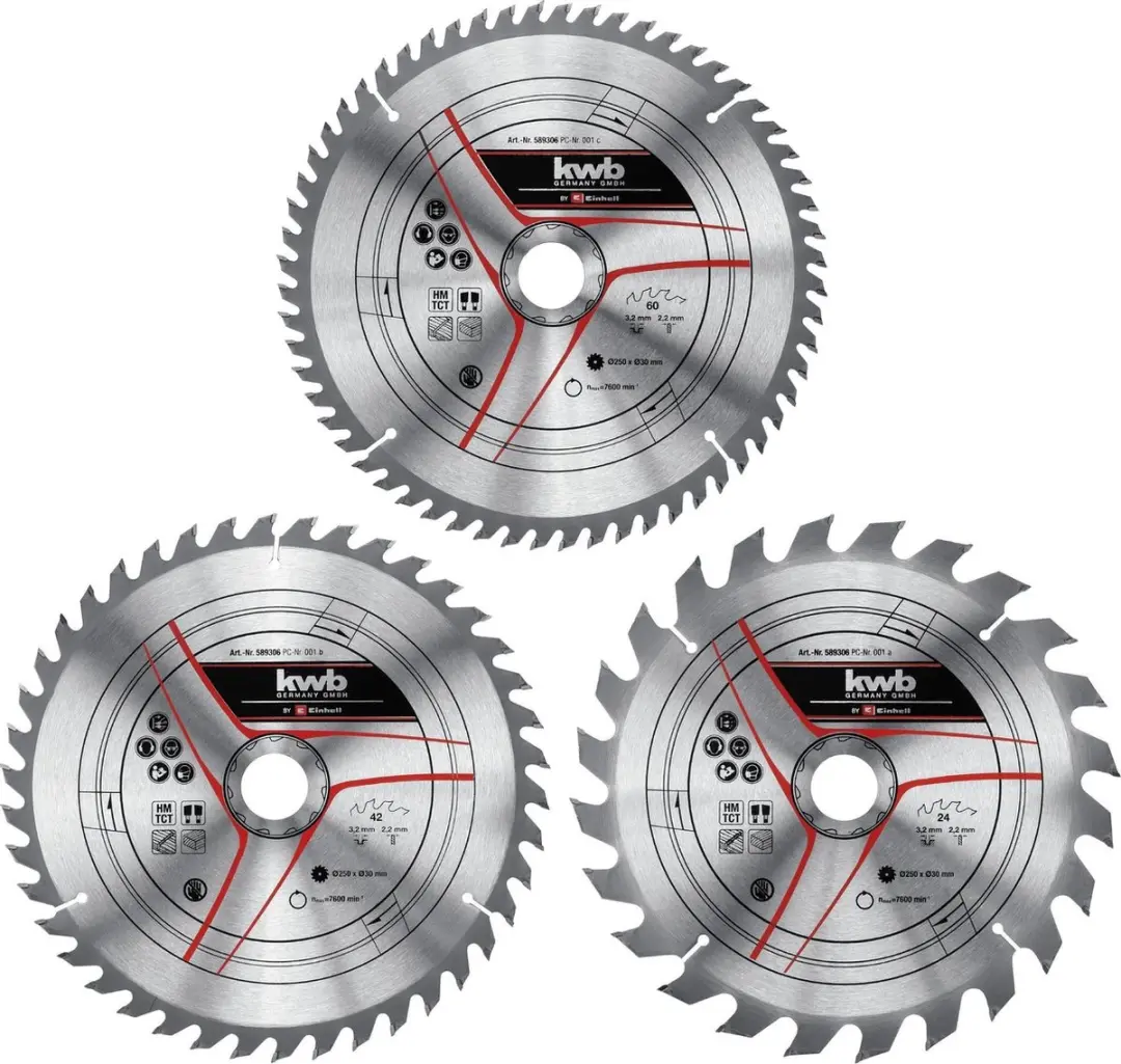 KWB Zaagblad-set 24/42/60 Tanden 250mm - 3 Stuks