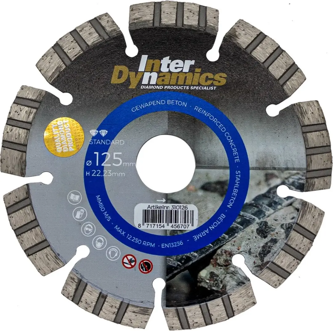 InterDynamics Standard Diamantdoorslijpschijf 125x22,23mm Beton