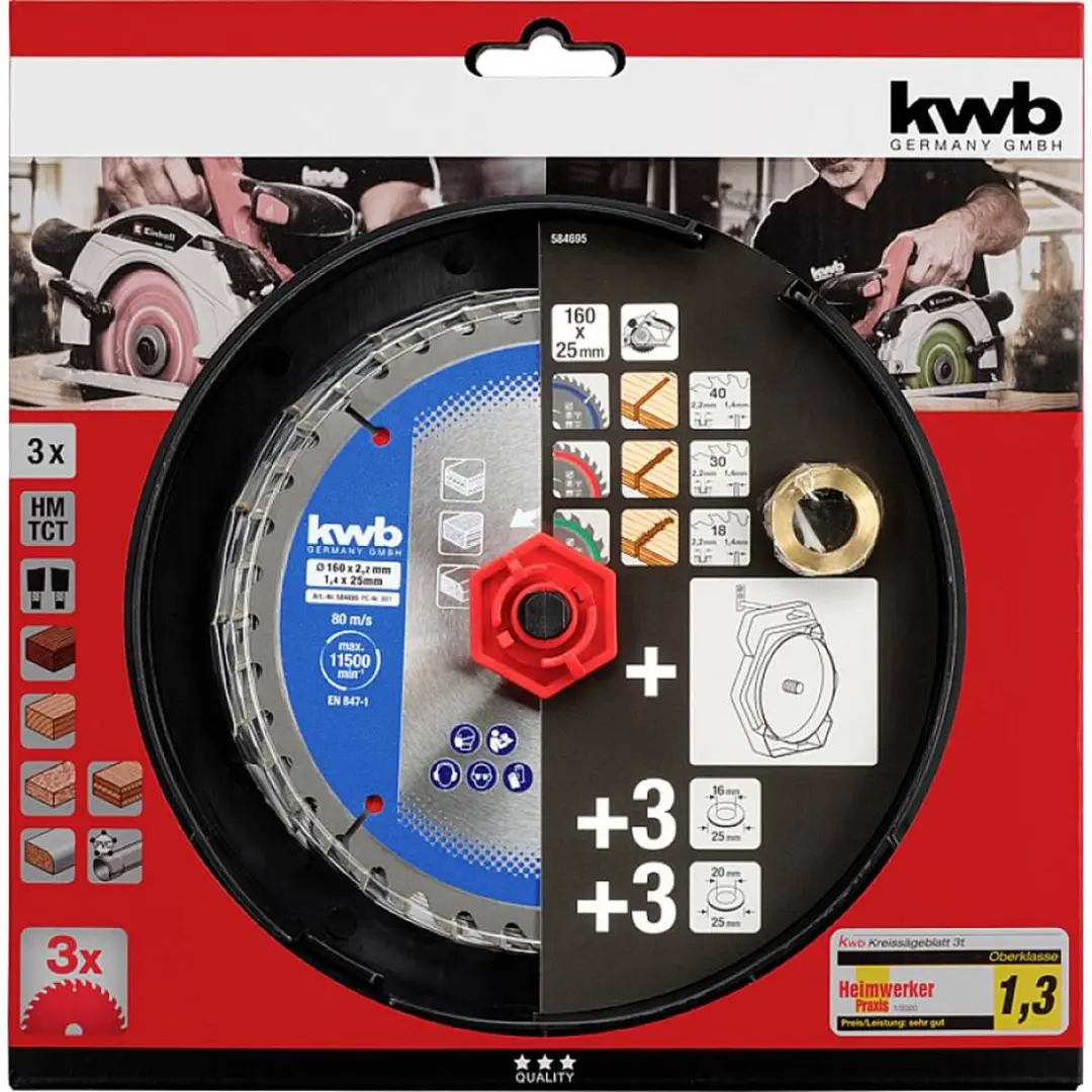 KWB Cirkelzaagbladenset 160mm - 25/20/16mm - 1 Stuk