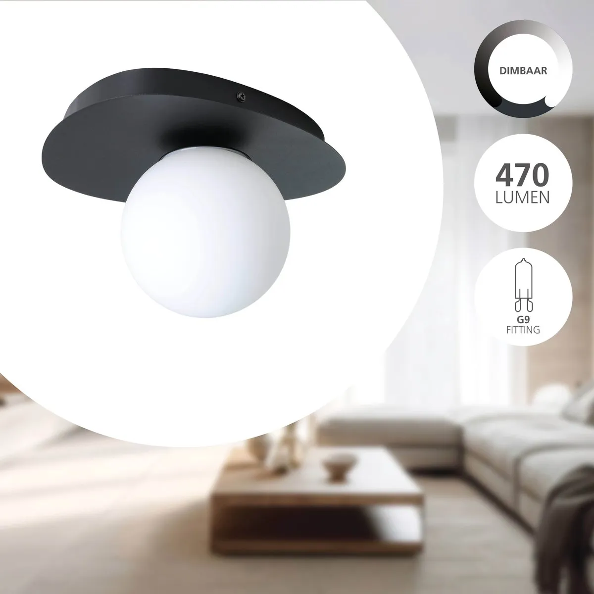 Eglo Castrovido Plafondlamp G9 23.5cm - Zwart/Wit - afbeelding 6 van 6