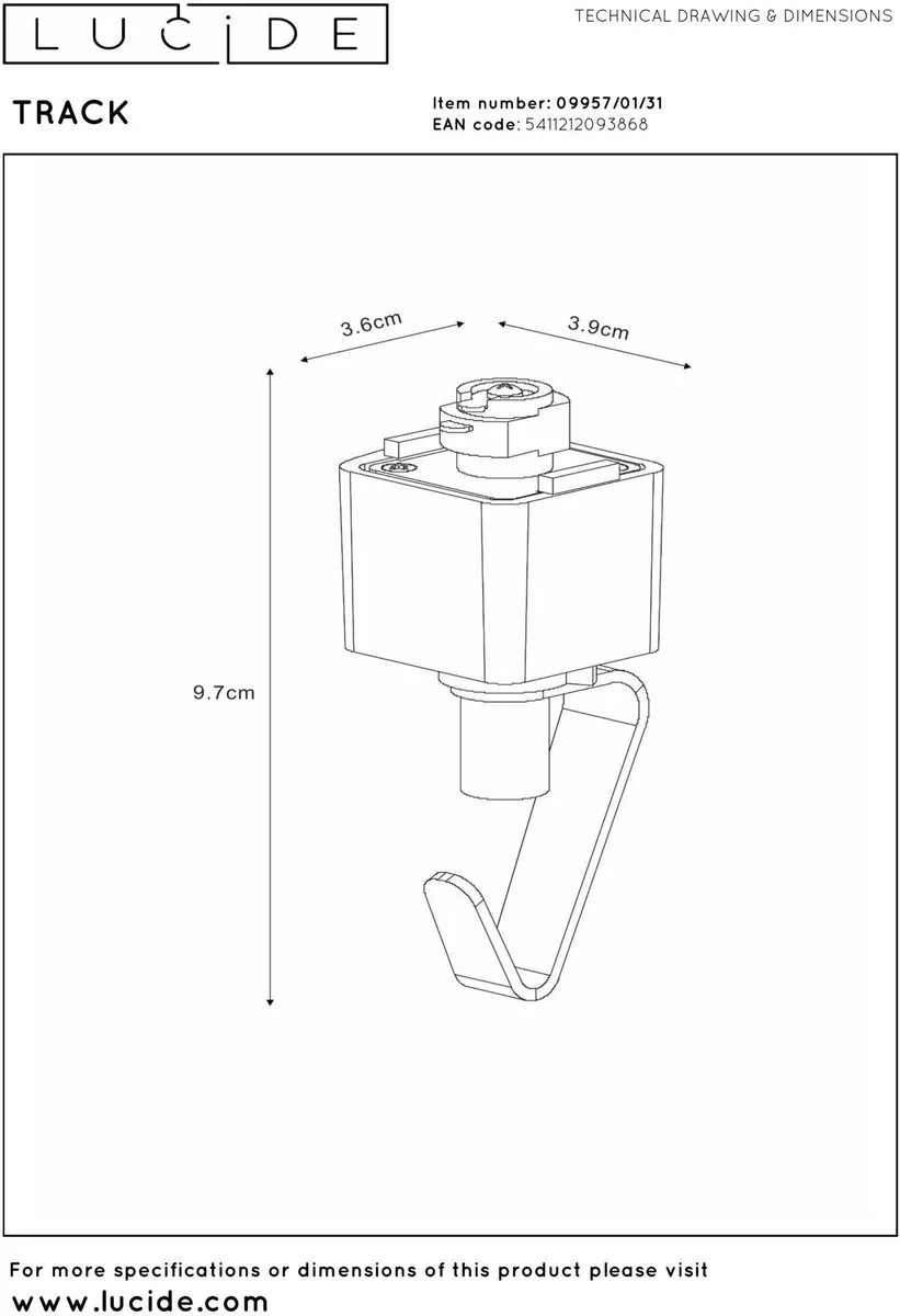 Lucide Track Hanglampadapter Railverlichting - 1-fase Wit