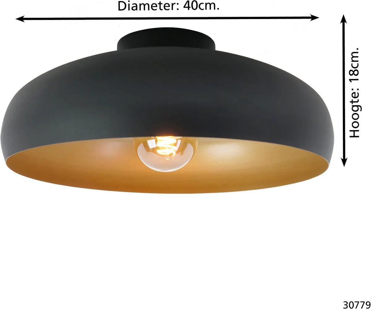 Eglo Mogano Plafondlamp Ø40cm - Mat Zwart/Goud - afbeelding 5 van 6