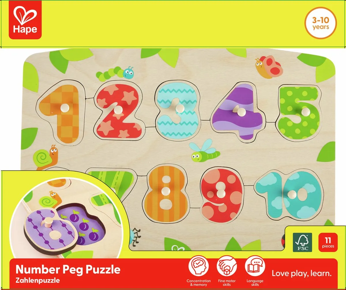 Hape Getallenpuzzel 11-delig - Veelkleurig