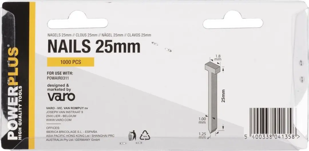 Powerplus POWAIR0322 Spijkers 25mm - 1000 Stuks