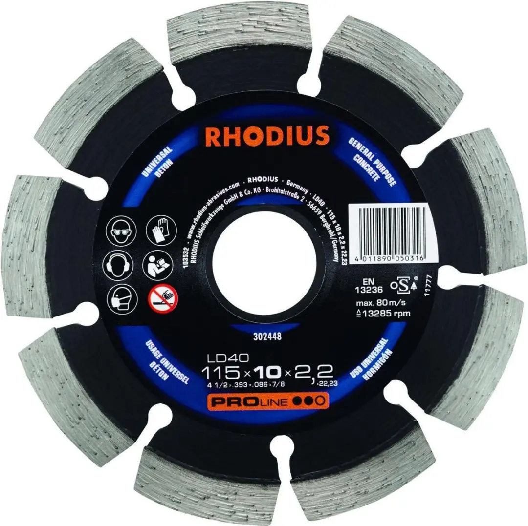 Rhodius LD40 115mm Diamantschijf - Beton - 22.23mm As