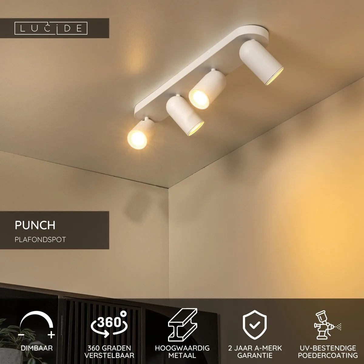 Lucide PUNCH Plafondspot 4xGU10 - Wit