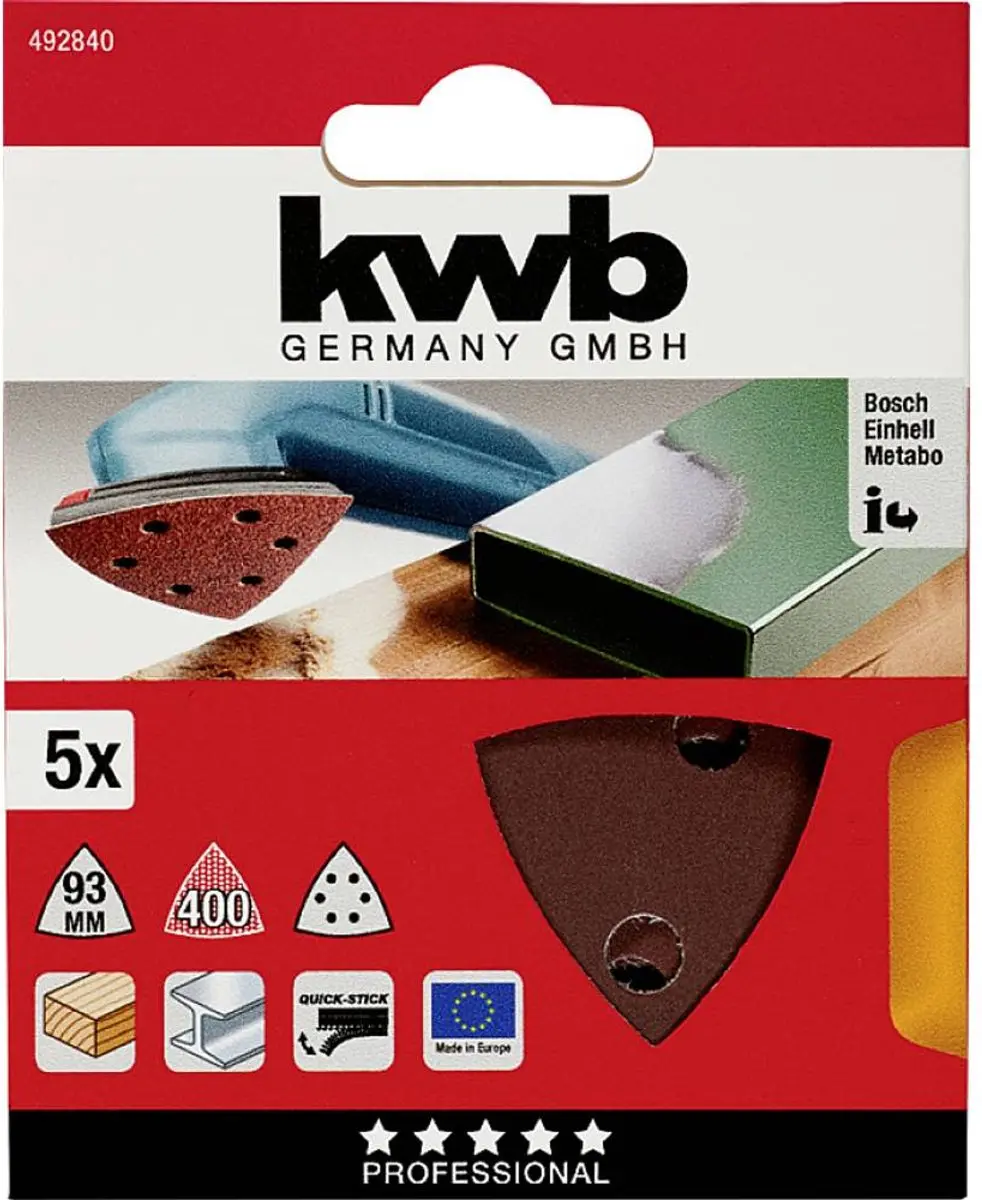 KWB Schuurschijf Delta 93x93mm Korrel 400 - 5 Stuks