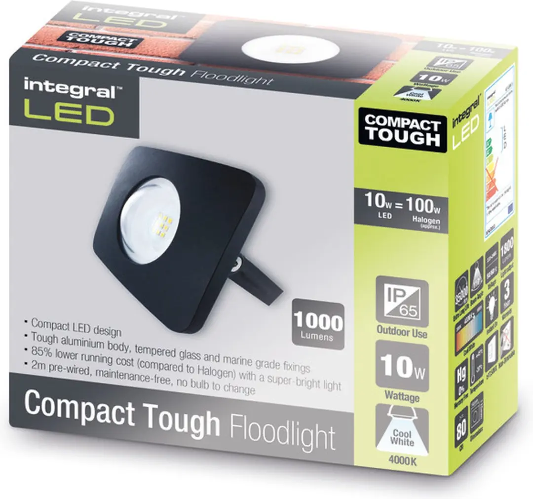 Integral LED Bouwlamp 10W 4000K - 1000lm Mat Zwart IP65