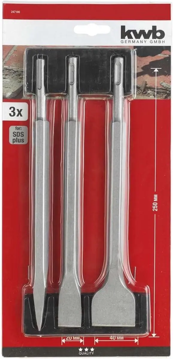 KWB SDS Plus Beitel Set 3 Stuks - Punt/Plat/Spaan