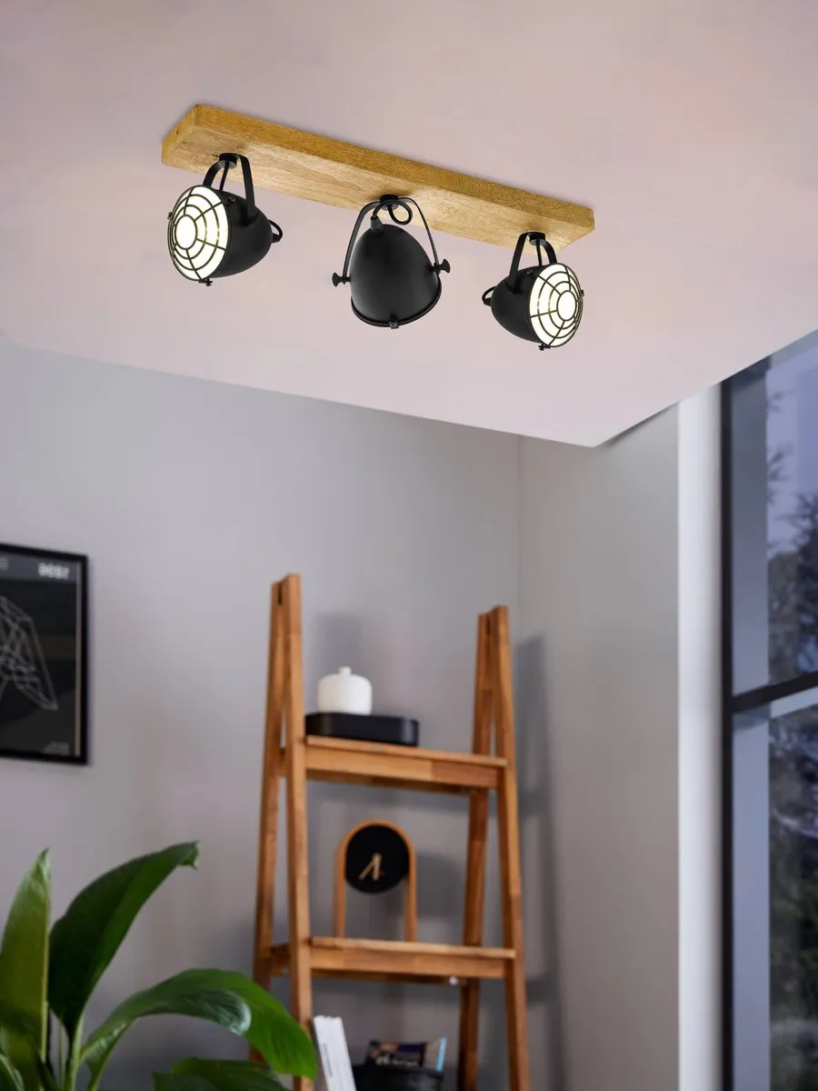 Eglo Gatebeck Wandlamp 3xE14 - Ø59cm - Hout/Zwart
